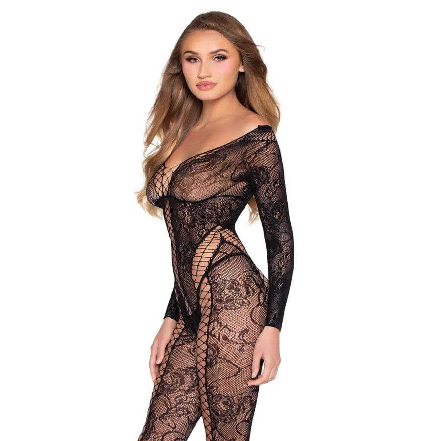 LEG AVENUE - 89369 NET & LACE JUMPSUIT BLACK - ONE SIZE 2