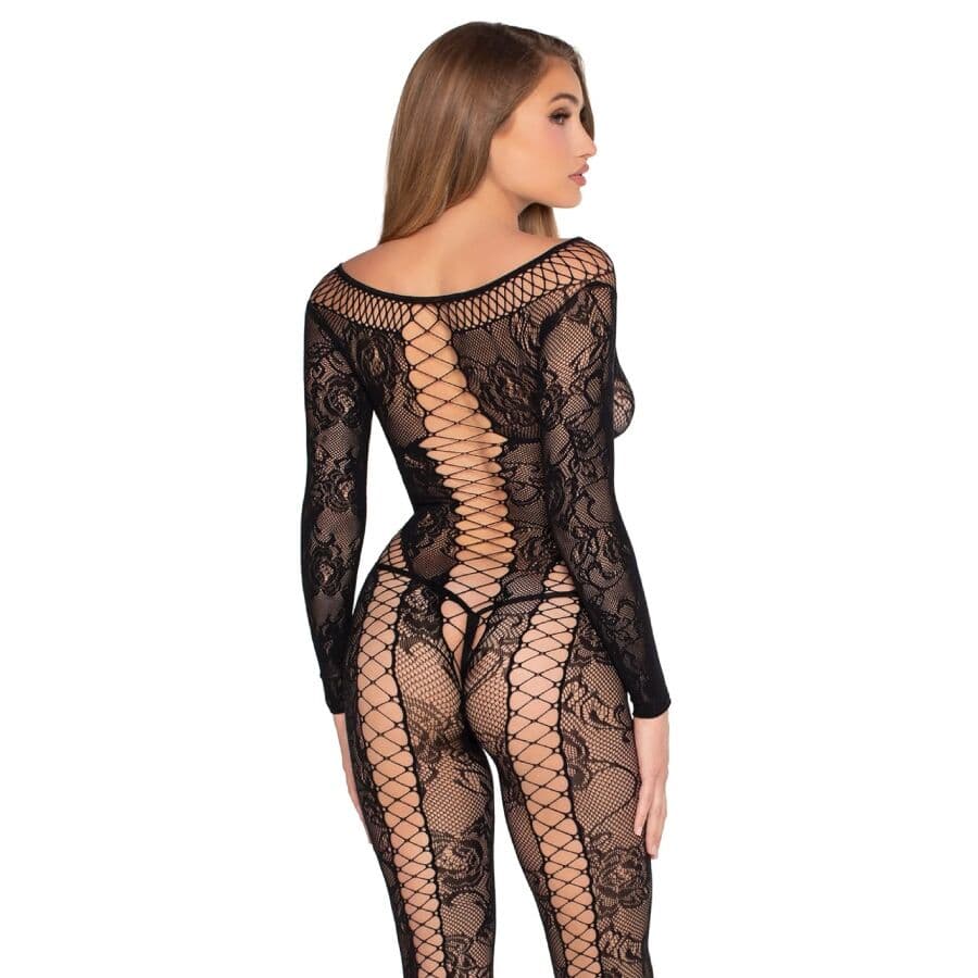 LEG AVENUE - 89369 NET & LACE JUMPSUIT BLACK - ONE SIZE 4