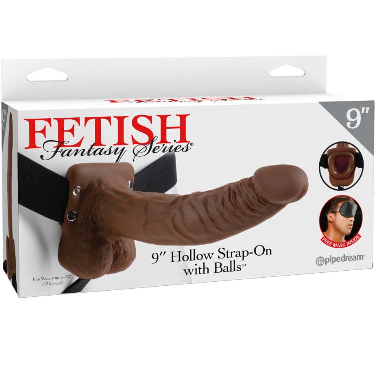FETISH FANTASY SERIES - SERIES 9 HOLLOW STRAP-ON WITH BALLS 22.9CM BROWN 3
