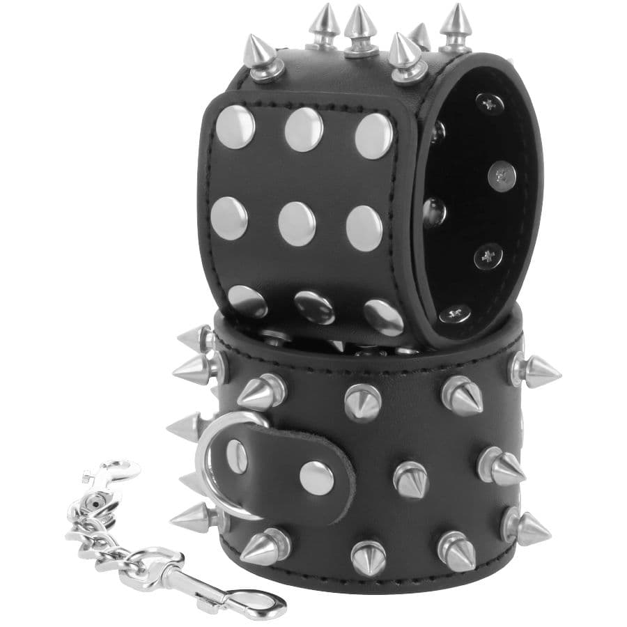 DARKNESS - SKULLS AND BONES BLACK SPIKED HANDCUFFS 2