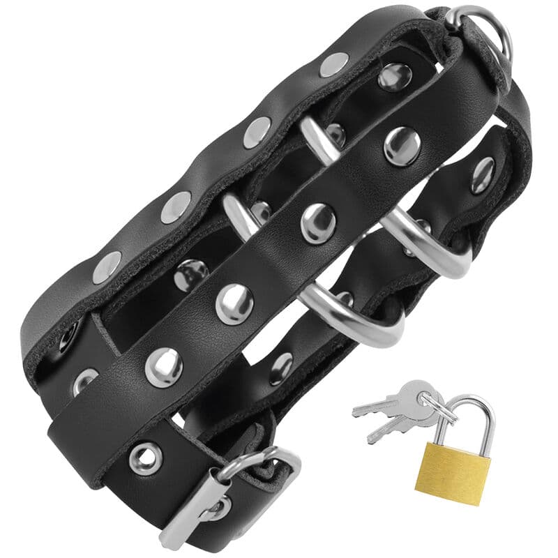 DARKNESS - LEATHER CHASTITY CAGE WITH LOCK 2