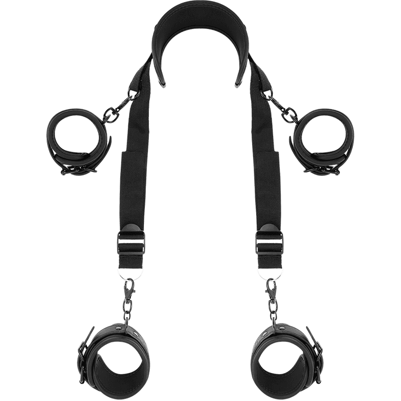 FETISH SUBMISSIVE - MASTER POSITION WITH 4 NOPRENE-LINED HANDCUFFS
