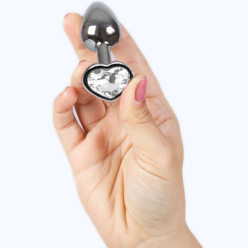 SECRETPLAY - METAL BUTT PLUG CLEAR CRYSTAL HEART SMALL SIZE 7 CM 5