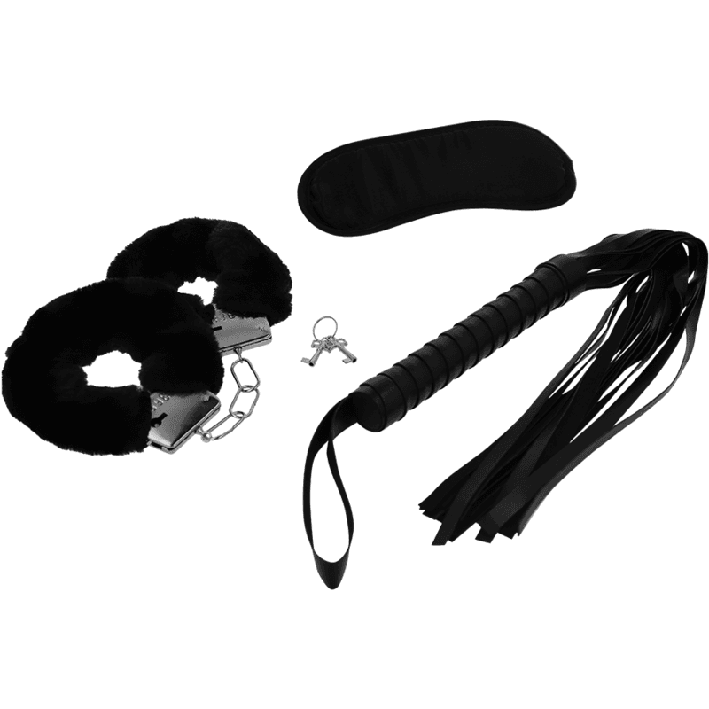 INTENSE - FETISH EROTIC PLAYSET 1 WITH HANDCUFFS, BLIND MASK AND FLOGGER 2