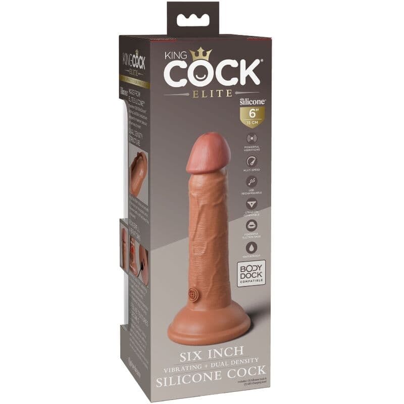 KING COCK - ELITE REALISTIC DILDO VIBRATING & SILICONE 15.2 CM CARAMEL 5