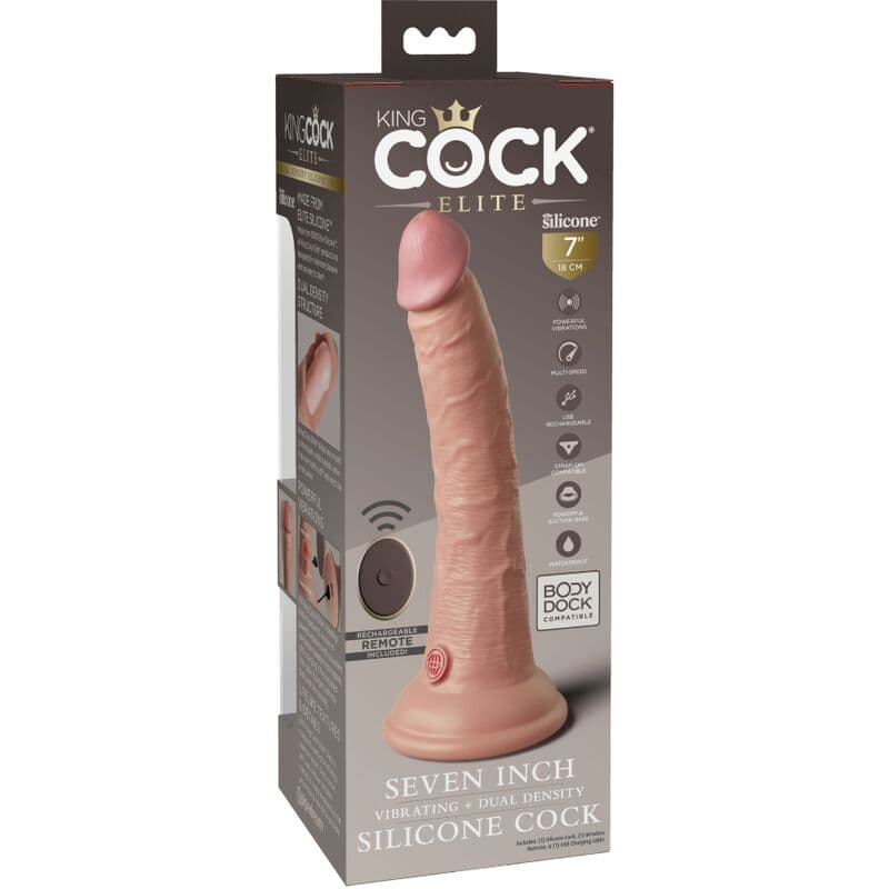 KING COCK - ELITE REALISTIC DILDO VIBRATOR & SILICONE REMOTE CONTROL 17.8 CM 5