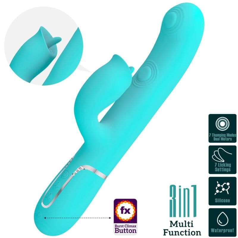 PRETTY LOVE - RABBIT VIBRATOR WITH LICKING AQUA GREEN 3