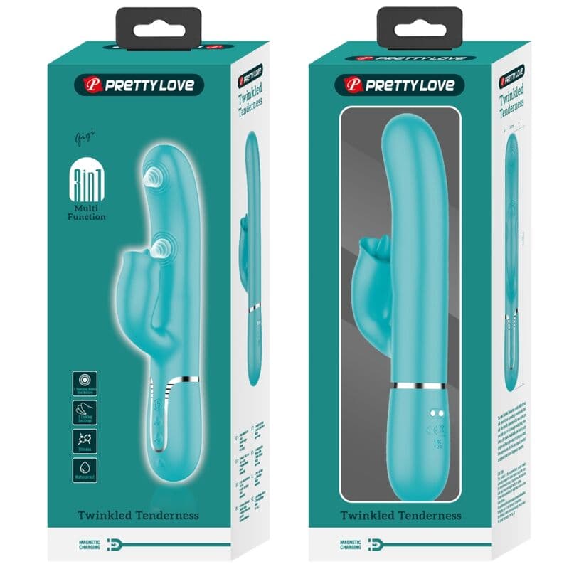 PRETTY LOVE - RABBIT VIBRATOR WITH LICKING AQUA GREEN 4