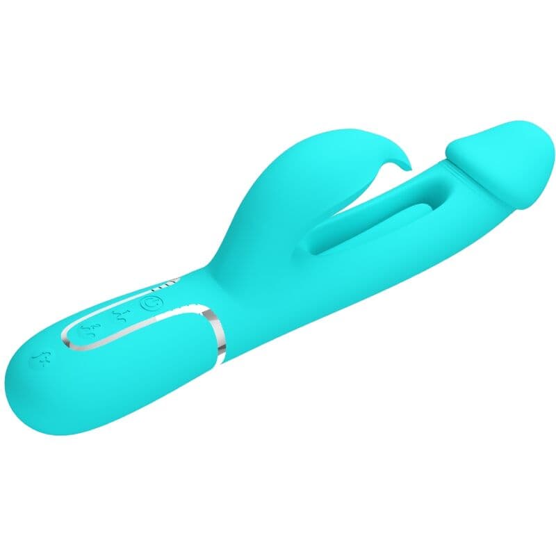 PRETTY LOVE - KAMPAS RABBIT 3 IN 1 MULTIFUNCTION VIBRATOR WITH TONGUE AQUA GREEN 3