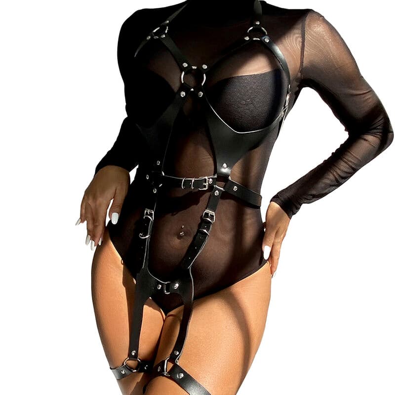 SUBBLIME - FULL BODY HARNESS WITH LEATHER BUCKLES BLACK ONE SIZE 2