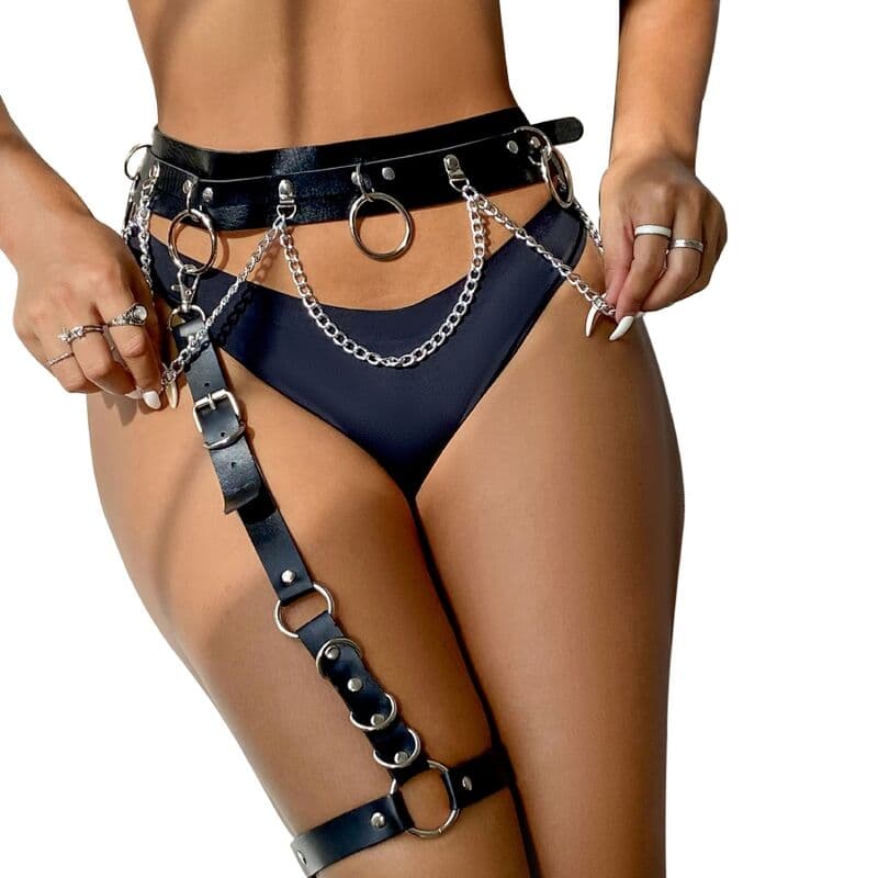 SUBBLIME - BELT AND GARTER HARNESS WITH RINGS AND CHAINDETAIL ONE SIZE 2