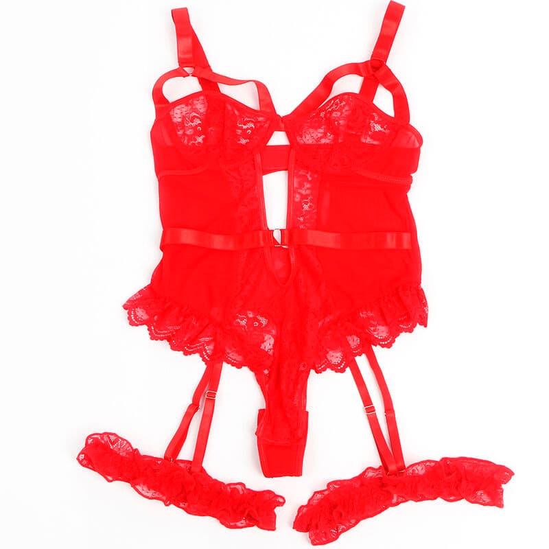 SUBBLIME - TEDDY CON LIGA DETALLE ENCAJE Y TIRAS ROJO 5