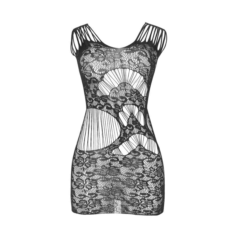SUBBLIME - 951771 LONG DRESS WITH OPEN BACK WITH FISHNET BLACK ONE SIZE 5