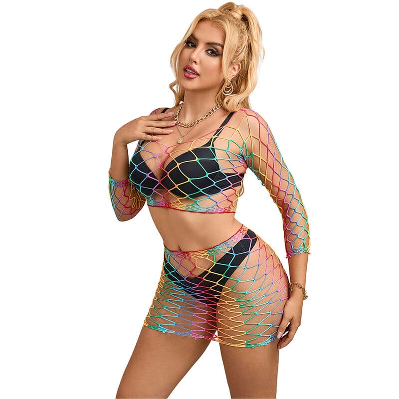 SUBBLIME - 952440 2-PIECE FISHNET SET LONG SLEEVE RAINBOW ONE SIZE 4