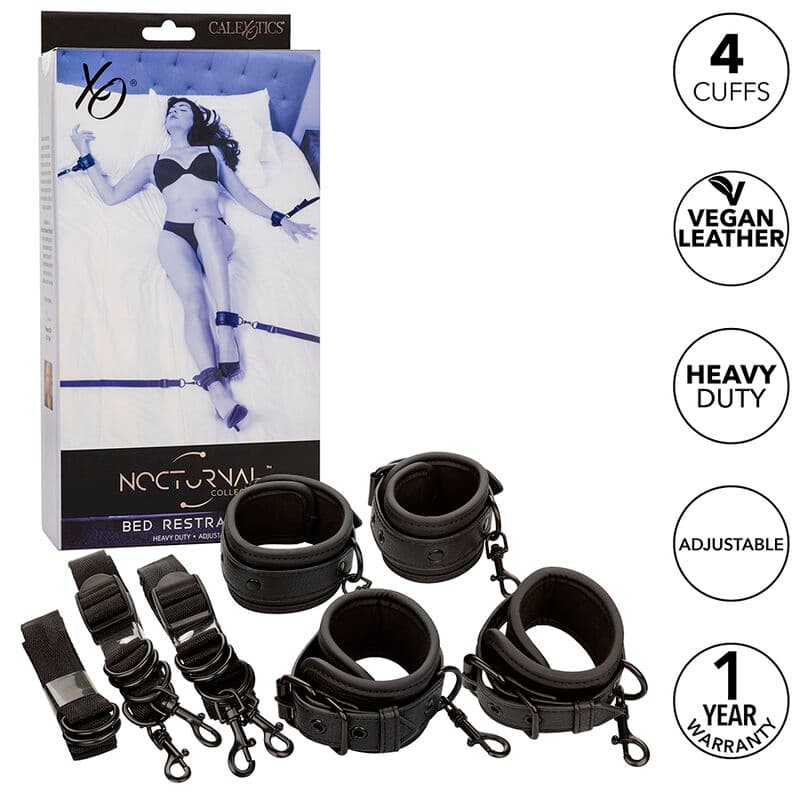 CALEXOTICS - NOCTURNAL BED RESTRAINTS LEATHER ADJUSTABLE BLACK 2