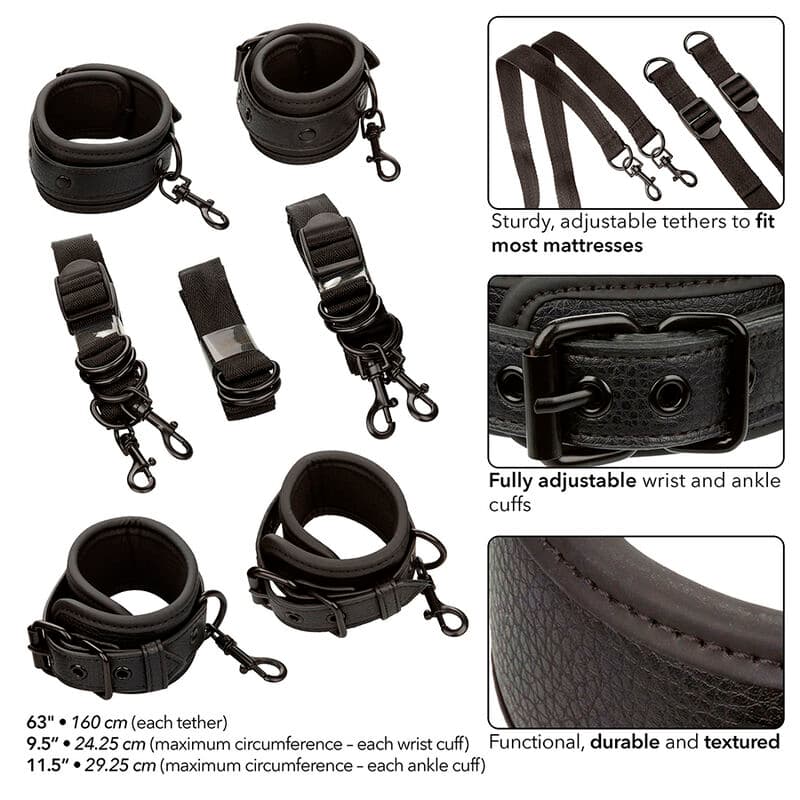 CALEXOTICS - NOCTURNAL BED RESTRAINTS LEATHER ADJUSTABLE BLACK 5
