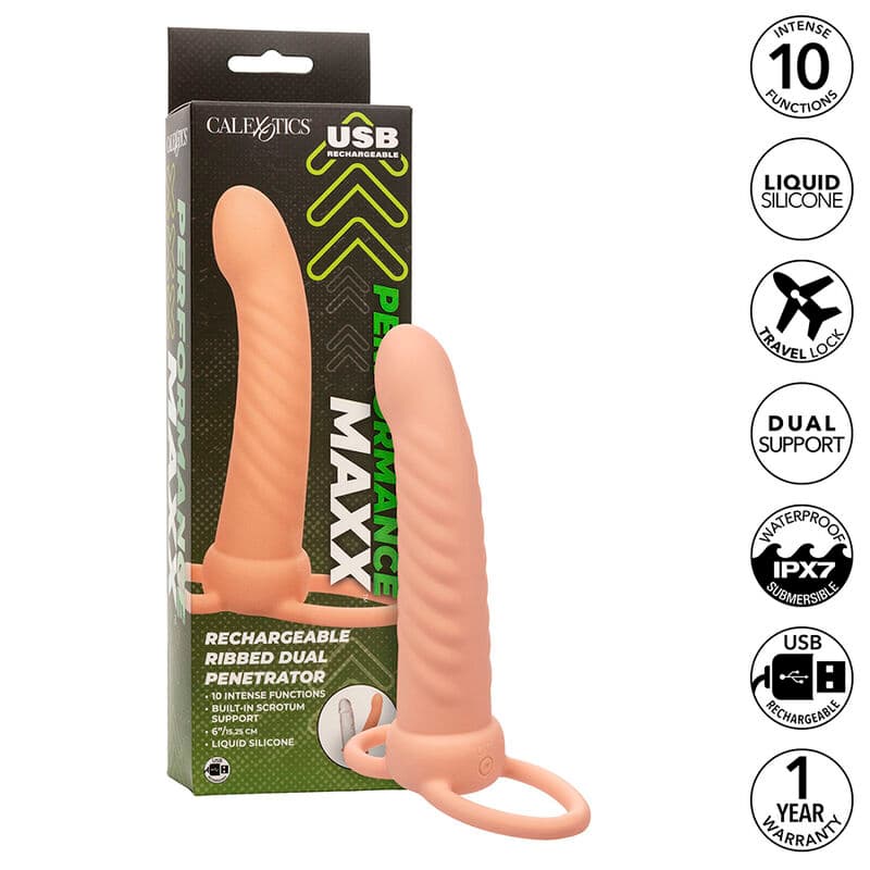 CALEXOTICS - MAXX RIBBED DUAL PENETRATOR 10 VIBRATIONS FLESH 2