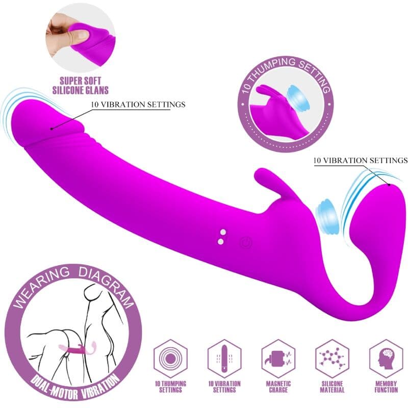 PRETTY LOVE - ZANINI STRAPLESS STRAP-ON 10 VIBRATIONS PURPLE 2