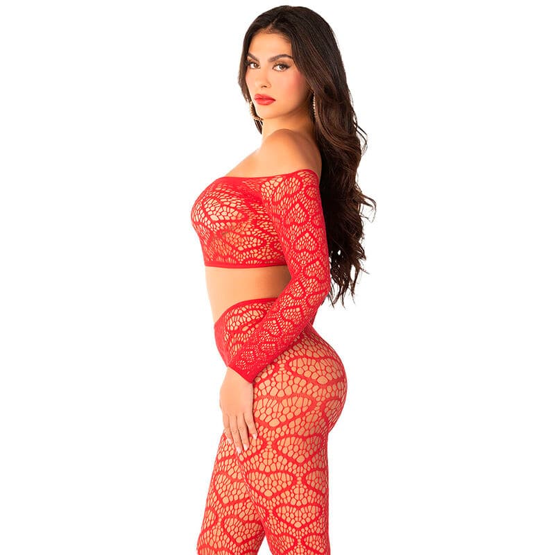 LEG AVENUE - CROP TOP + STOCKINGS RED ONE SIZE 5
