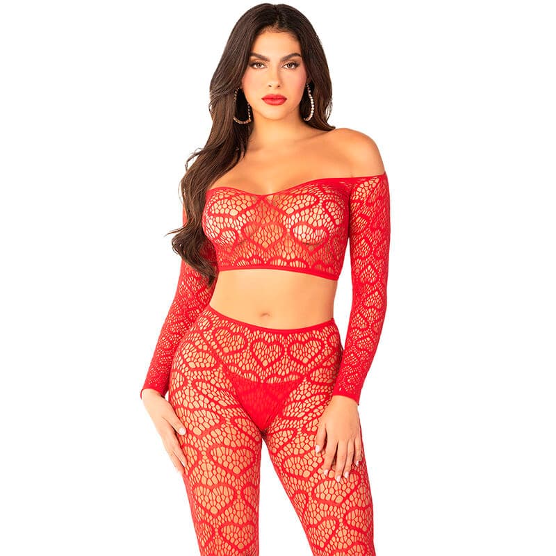 LEG AVENUE - CROP TOP + STOCKINGS RED ONE SIZE 2