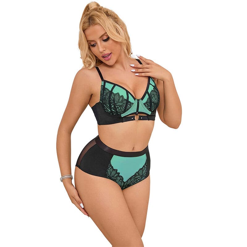 SUBBLIME - 955564 GREEN PATENT LEATHER MESH ZIPPER BRA SET L/XL 2
