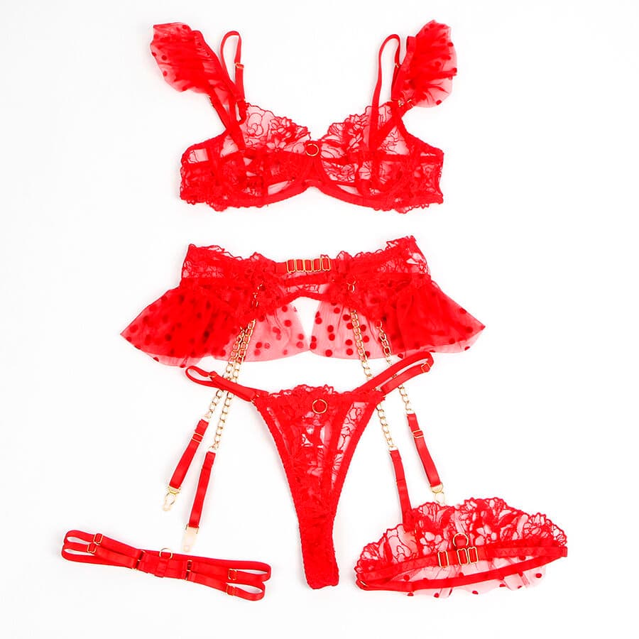 SUBBLIME - 957506 CONJUNTO SUJETADOR Y LIGA DE ENCAJE ROJO 5