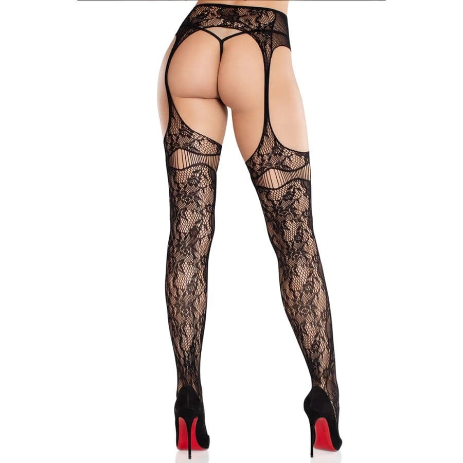 LEG AVENUE - LACE STOCKINGS WITH GARTERS BLACK 2