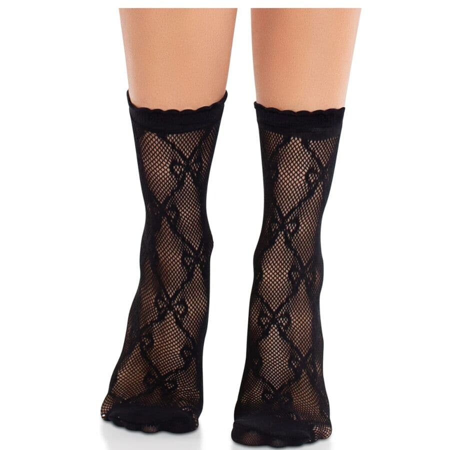 LEG AVENUE - BLACK LACE BOW LACE SOCKS 5