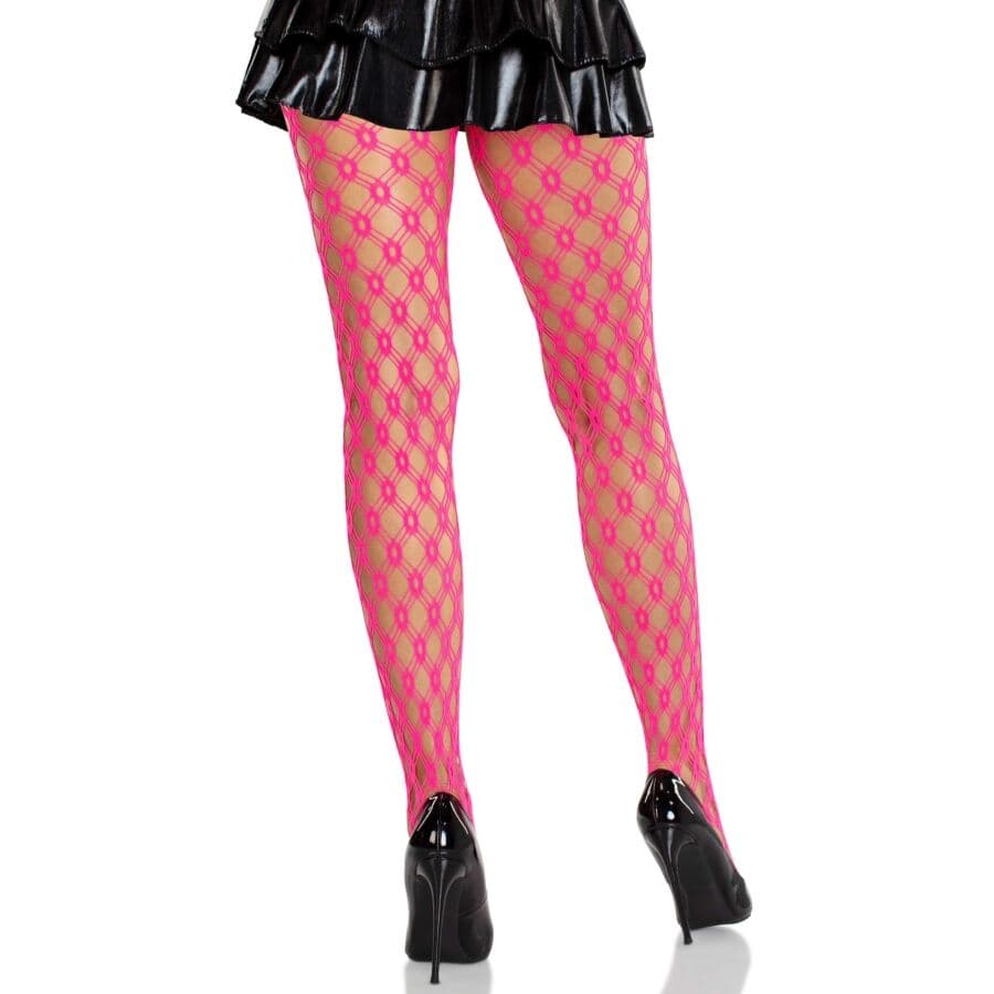 LEG AVENUE - LACE TIGHTS WITH EYELETS NEON PINK 2