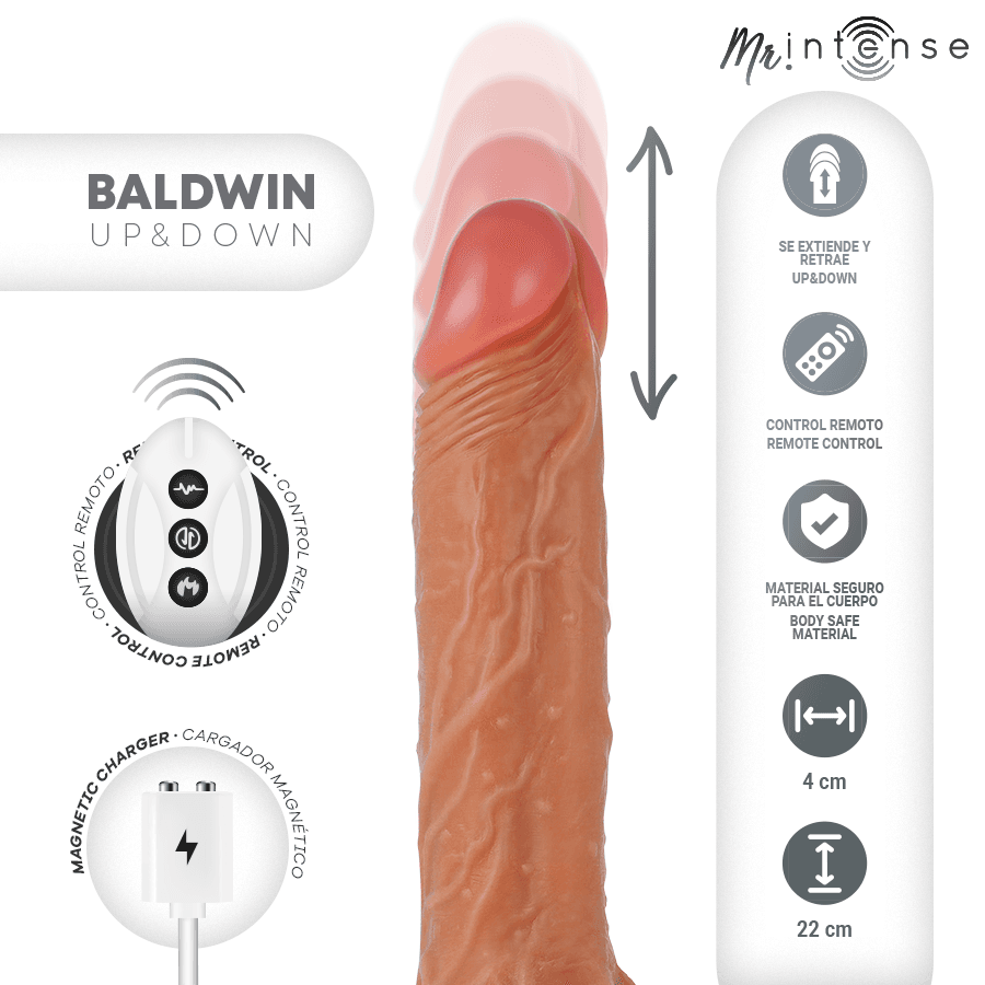 MR INTENSE - BALDWIN REALISTIC MULTIFUNCTIONAL WITH VIBRATION, UP AND DOWN REMOTE CONTROL, 22 CM - OR - 4 CM 3