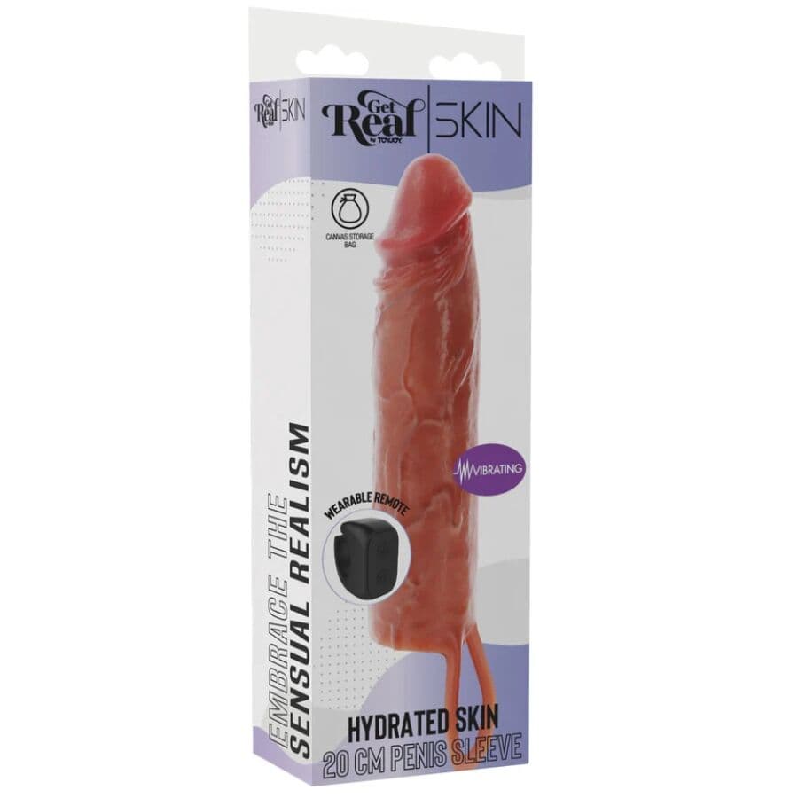 GET REAL - HYDRATED SKIN SILICONE VIBRATING PENIS SLEEVE CARAMEL 20 CM 5
