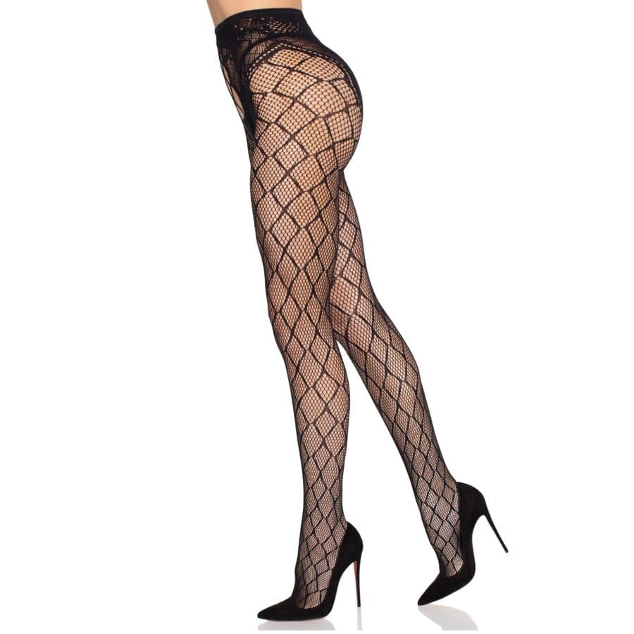 LEG AVENUE - 1966 NET TIGHTS WITH CROTCHLESS PANTY BLACK - ONE SIZE 5