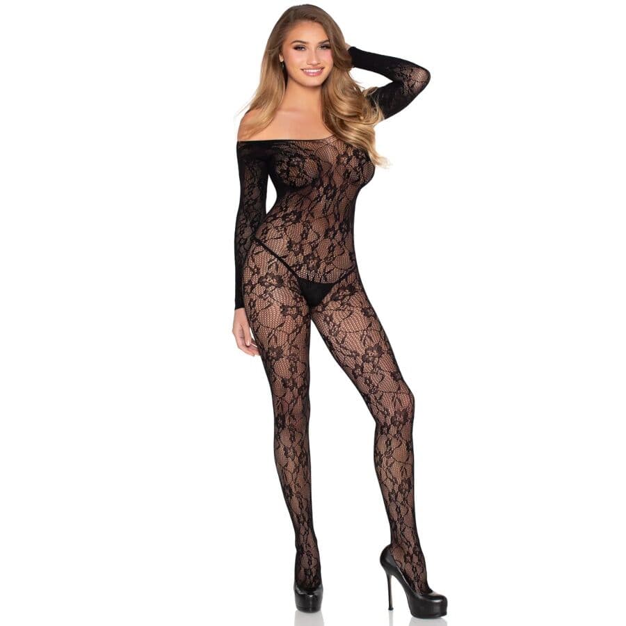 LEG AVENUE - 89366 LACE LINGERIE BODYSTOCKING BLACK - ONE SIZE 2