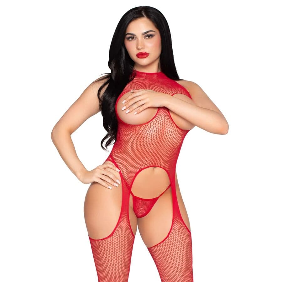 LEG AVENUE - 89374 CUPLESS BODYSTOCKING AND PANTY RED - ONE SIZE 2