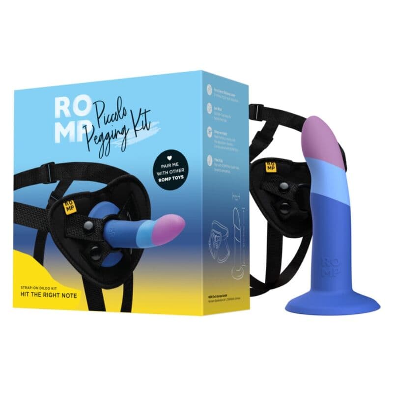 ROMP - PICCOLO HARNESS + SILICONE DILDO WITH TRICOLOR SUCTION CUP 14 CM 5