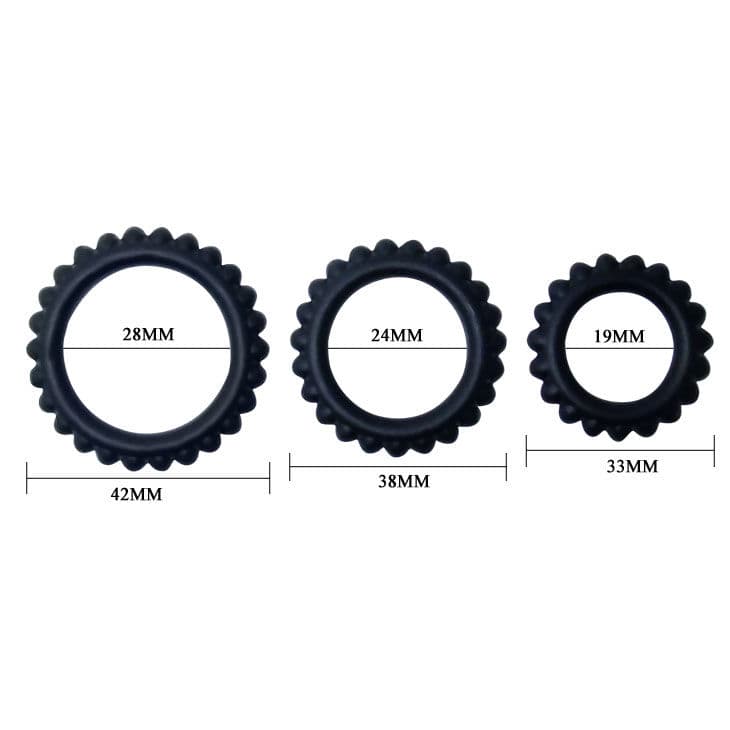 BAILE - TITAN SET 3PCS COCK RING BLACK 2.8 + 2.4 + 1.9 CM 4