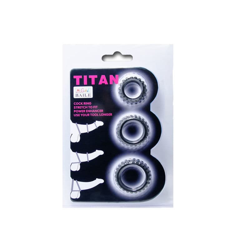 BAILE - TITAN SET 3PCS COCK RING BLACK 2.8 + 2.4 + 1.9 CM 5