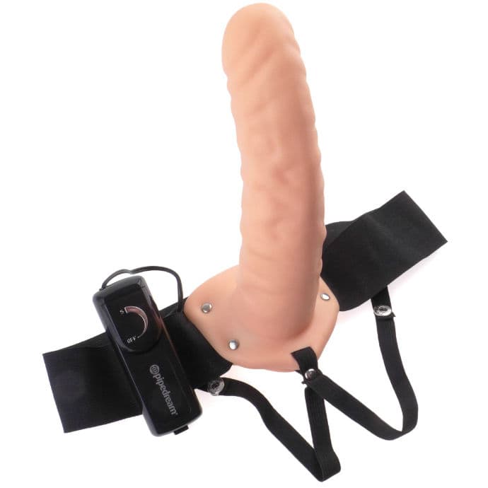 FETISH FANTASY SERIES - 19 CM VIBRATING HOLLOW STRAP-ON BROWN 3