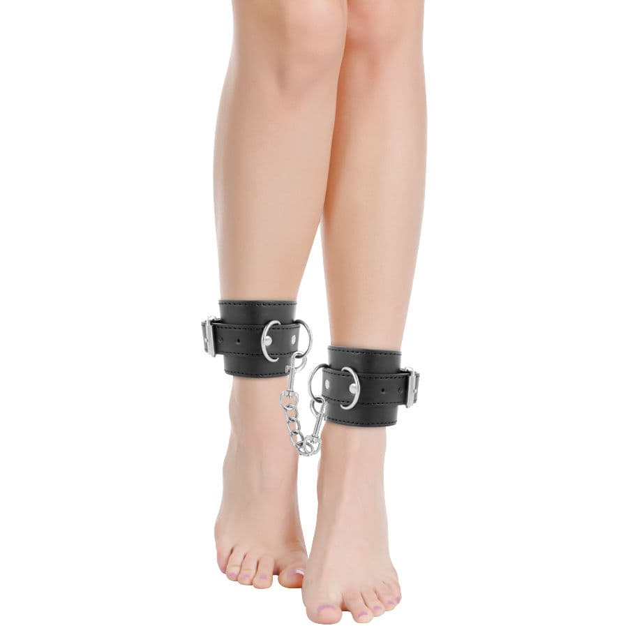 DARKNESS - BLACK ADJUSTABLE LEATHER ANKLE HANDCUFFS 2