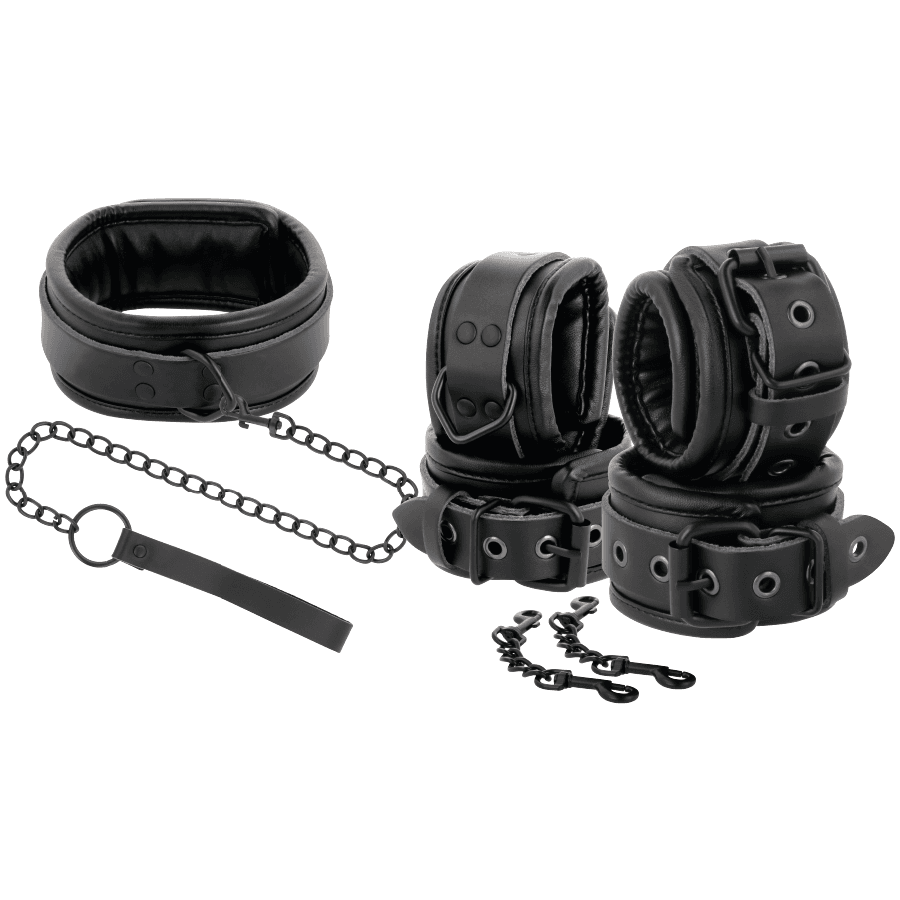 DARKNESS - BLACK LEATHER HANDCUFFS AND COLLAR 2
