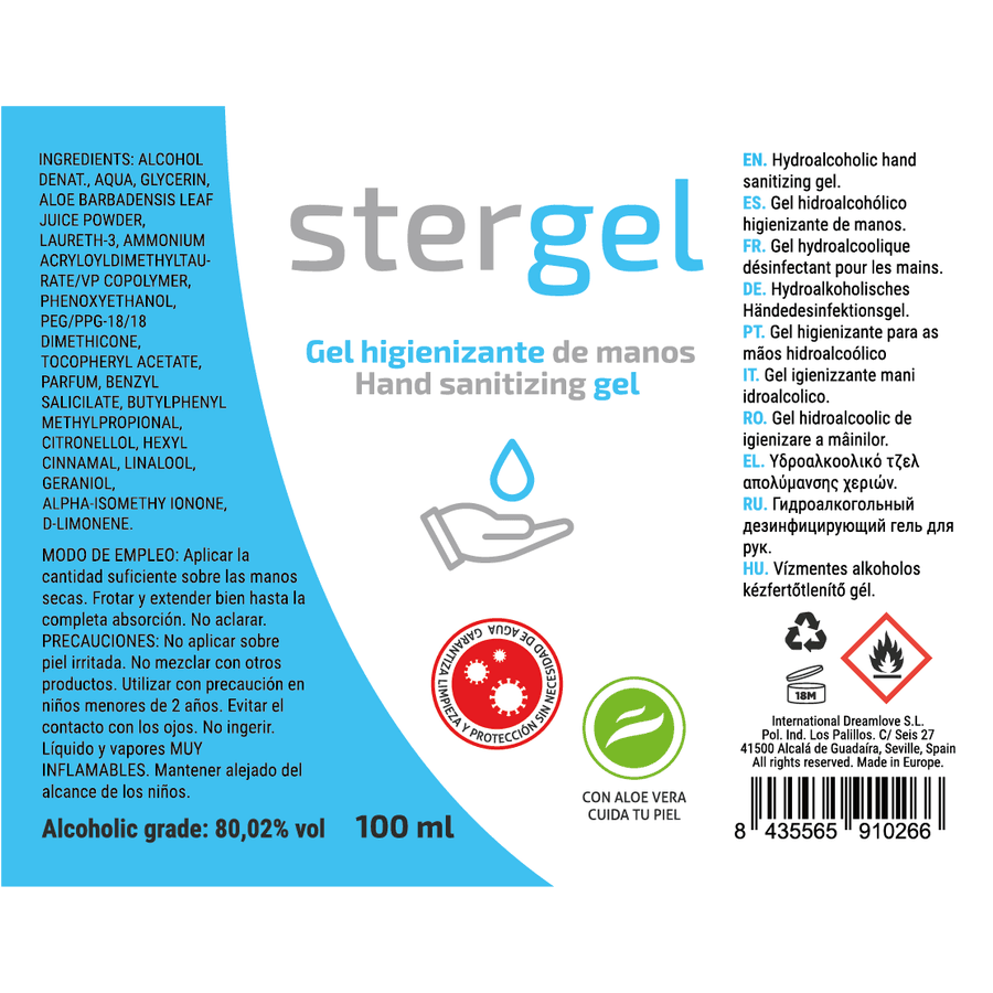 STERGEL - HYDROALCOHOLIC HAND SANITIZING GEL ALOE VERA 100ML 3