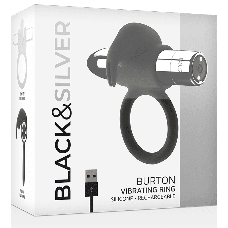 BLACK&SILVER - BURTON RECHARGEABLE RING 10 VIBRATION MODES 3