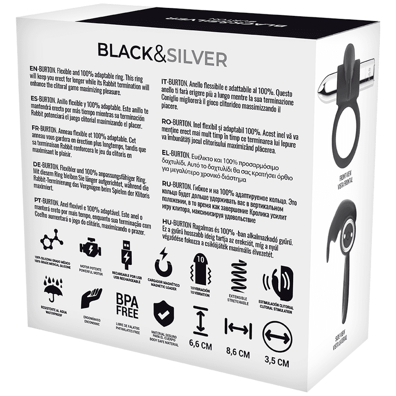 BLACK&SILVER - BURTON RECHARGEABLE RING 10 VIBRATION MODES 4